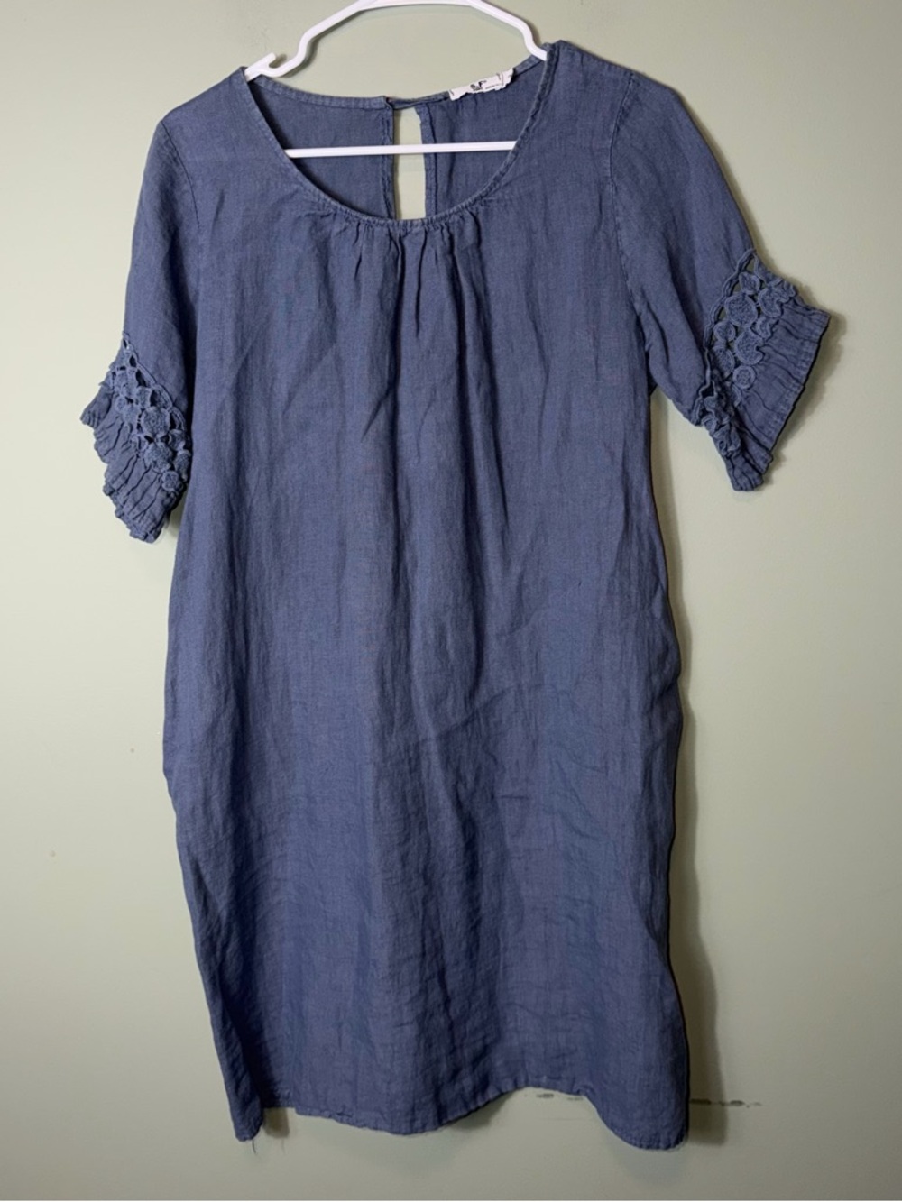 S&F 2005 Women's Blue Short-Sleeve Linen Dress Made in Italy Small